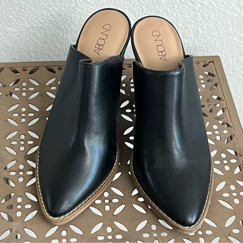 ABOUND Maya Block Heel Mules Women's Pointed Black FAUX-LEATHER Size 5 M
